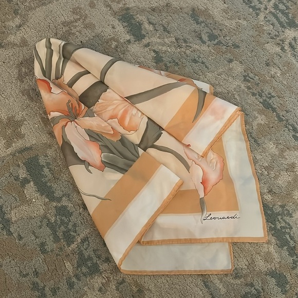 Vintage Leonardo scarf pink peach floral pattern - Picture 3 of 3